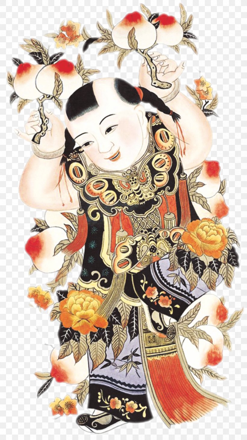 Menshen Guanyin New Year Picture, PNG, 879x1563px, Menshen, Art, Flower, Guanyin, New Year Picture Download Free