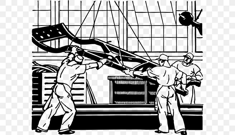 Assembly Line Factory Clip Art, PNG, 600x473px, Assembly Line, Art, Black And White, Cartoon, Factory Download Free
