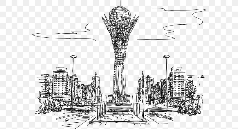 Baiterek Tower Coloring Book Drawing, PNG, 600x445px, Baiterek Tower, Artwork, Astana, Black And White, Coloring Book Download Free