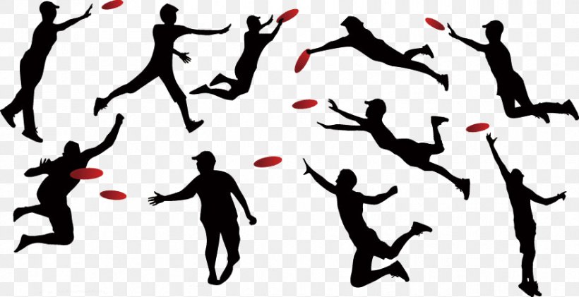 Frisbee Silhouette Ultimate Clip Art, PNG, 879x452px, Frisbee, Cartoon, Human Behavior, Illustrator, Performing Arts Download Free