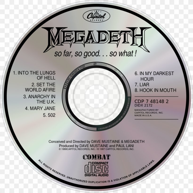 Compact Disc Megadeth So Far, So Good... So What! Killing Is My Business... And Business Is Good! Anarchy In The U.K., PNG, 1000x1000px, Watercolor, Cartoon, Flower, Frame, Heart Download Free