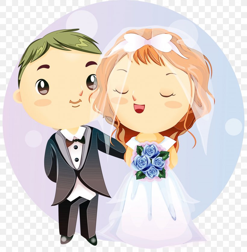 Wedding Couple Cartoon, PNG, 2939x3000px, Watercolor, Bridegroom, Cartoon, Couple, Gesture Download Free