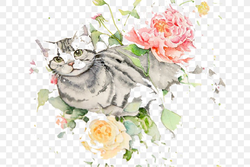 Watercolour Flowers Cat Watercolor Painting Drawing, PNG, 658x548px, Watercolour Flowers, American Shorthair, Art, Carnivoran, Cat Download Free