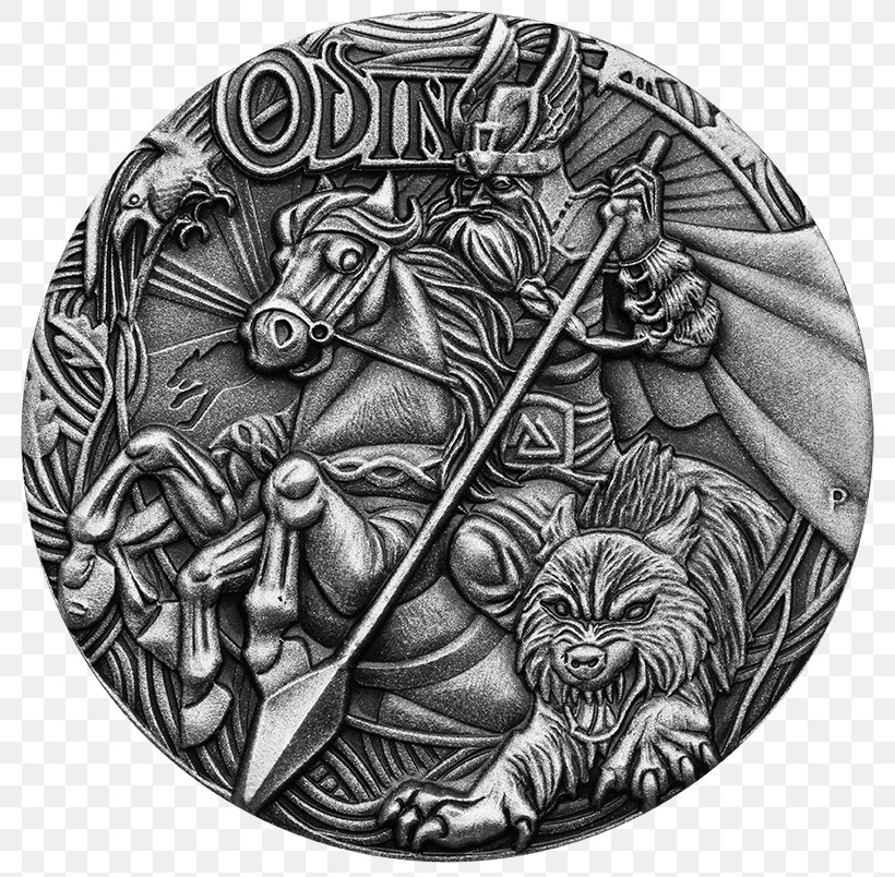 Odin Perth Mint Asgard Norse Mythology Deity, PNG, 804x804px, Odin, Asgard, Black And White, Coin, Deity Download Free