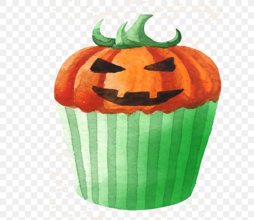 Cupcake Halloween Watercolor Painting, PNG, 709x709px, Cupcake, Cake, Calabaza, Food, Fruit Download Free