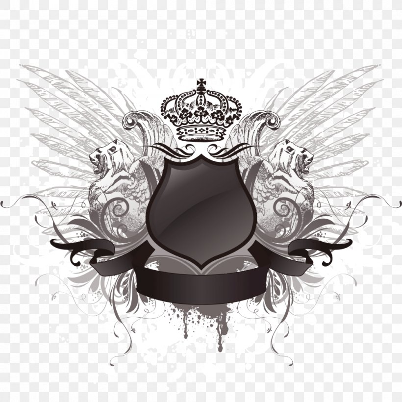 Wings Shield, PNG, 1000x1000px, Shield, Black And White, Coat Of Arms, Crown, Escutcheon Download Free