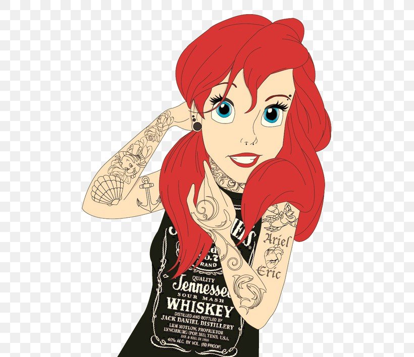 Ariel Jack Daniel's Whiskey The Little Mermaid Punk Rock, PNG, 500x708px, Watercolor, Cartoon, Flower, Frame, Heart Download Free