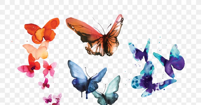 Butterfly Watercolor Painting Clip Art Image, PNG, 1200x630px, Butterfly, Art, Brushfooted Butterfly, Cynthia Subgenus, Drawing Download Free