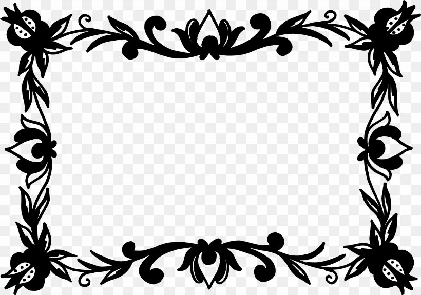 Flower Picture Frames, PNG, 3442x2416px, Flower, Black, Black And White, Branch, Flora Download Free