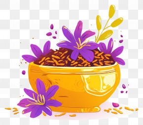 Saffron - Saffron Bowl With Purple Flowers PNG