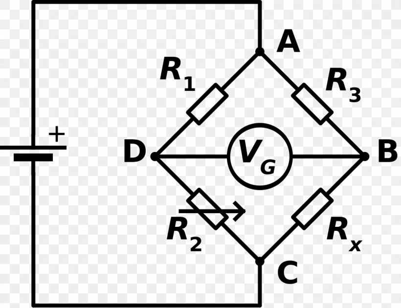 Wheatstone Bridge Bridge Circuit Electrical Network Electronic Circuit Circuit Diagram, PNG, 1200x922px, Wheatstone Bridge, Area, Black And White, Bridge Circuit, Charles Wheatstone Download Free