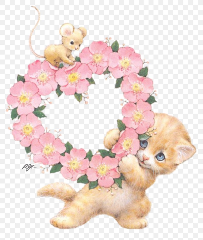 Pink Cat Kitten, PNG, 800x968px, Cat, Art, Cut Flowers, Drawing, Floral Design Download Free
