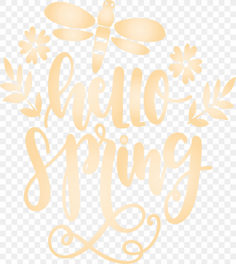 Text Font Yellow Calligraphy, PNG, 2685x3000px, Hello Spring, Calligraphy, Paint, Spring, Text Download Free