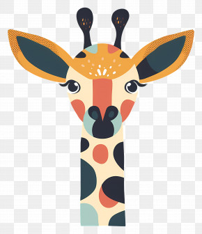 Cute Giraffe Face - Stylized Giraffe Cartoon Illustration PNG