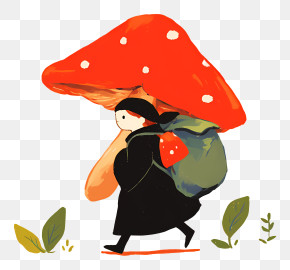 Mushroom Doodle - Person With A Mushroom Hat PNG