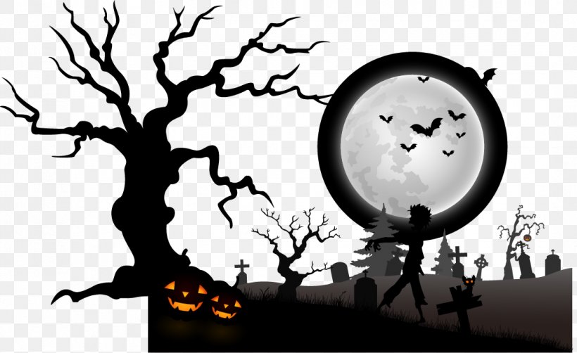 Grey Halloween Poster Vector Material, PNG, 1068x655px, The Halloween Tree, Black And White, Branch, Brand, Drawing Download Free