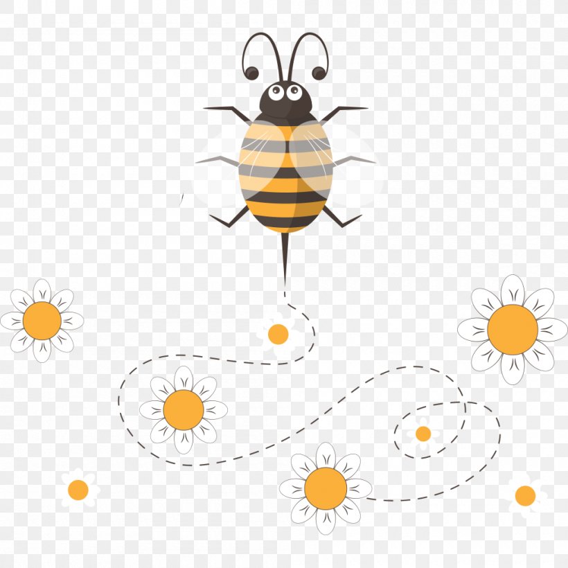 Honey Bee Clip Art, PNG, 1000x1000px, Honey Bee, Art, Bee, Cartoon, Flower Download Free
