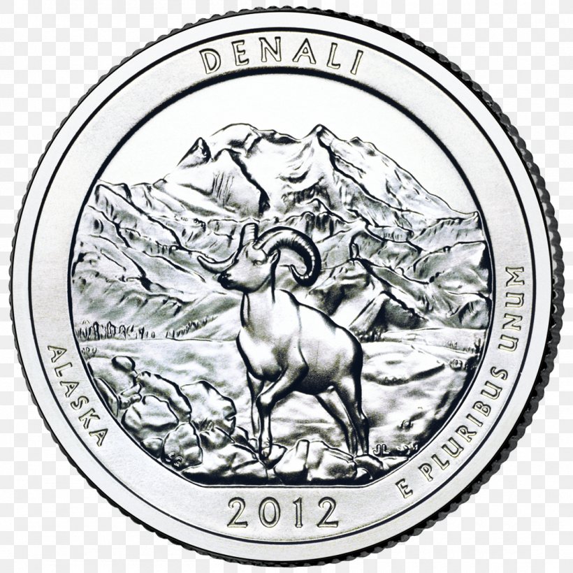 Denali Denver Mint Quarter Coin United States Mint, PNG, 1100x1100px, 50 State Quarters, Denali, Alaska, Black And White, Coin Download Free