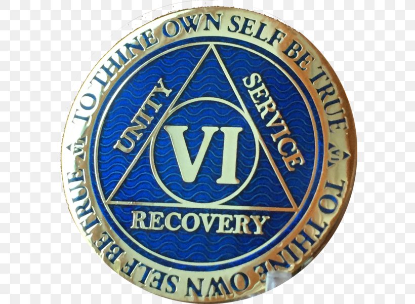 Alcoholics Anonymous Sobriety Coin Gold Plating, PNG, 592x600px, Alcoholics Anonymous, Alcoholism, Badge, Blue, Brand Download Free