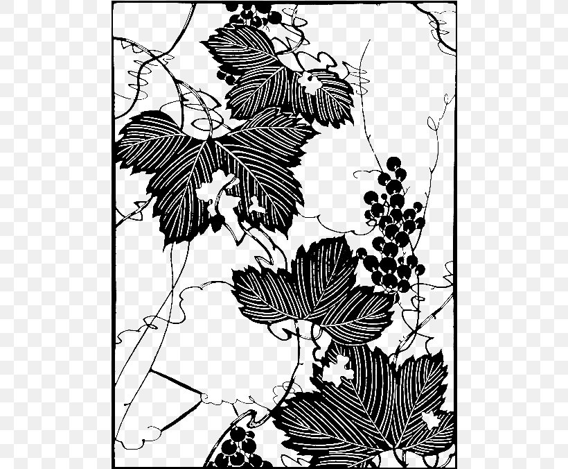 Grape Vine Black And White Leaf Clip Art, PNG, 500x676px, Grape, Art, Auglis, Bird, Black Download Free