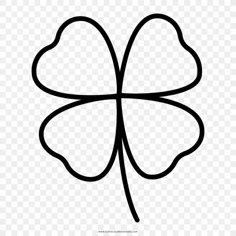 Four-leaf Clover Drawing Coloring Book Clip Art, PNG, 1000x1000px, Fourleaf Clover, Area, Artwork, Black And White, Child Download Free