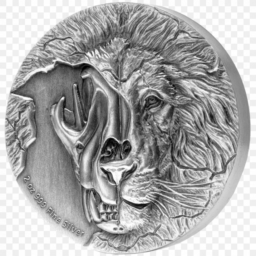 Bullion Silver Coin, PNG, 1200x1200px, Lion, Base Metal, Big Cats, Black And White, Bullion Download Free