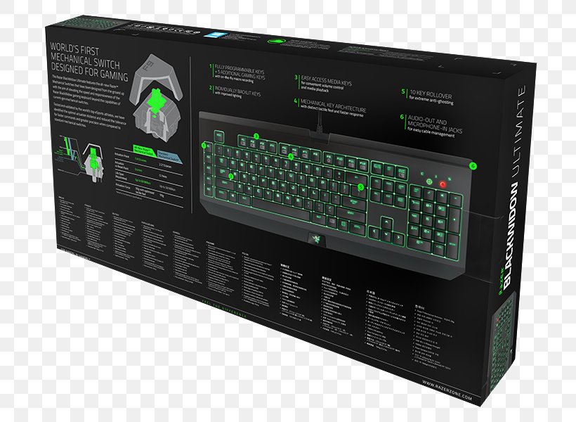 Computer Keyboard Razer BlackWidow Ultimate (2014) Razer BlackWidow Ultimate (2016) Gaming Keypad Razer Inc., PNG, 800x600px, Computer Keyboard, Audio Receiver, Computer, Electrical Switches, Electronic Component Download Free
