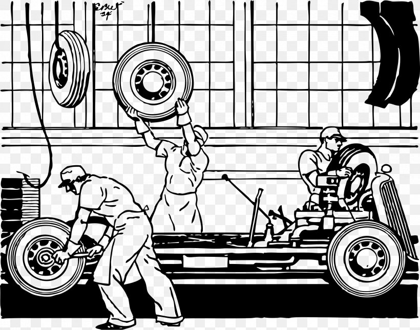 Car Assembly Line Manufacturing Clip Art, PNG, 2400x1890px, Car, Assembly Line, Automotive Design, Black And White, Cartoon Download Free