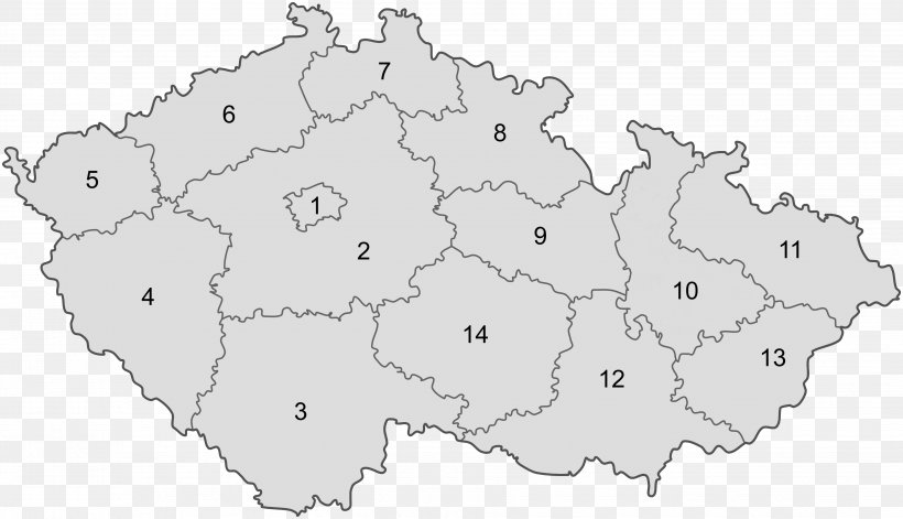 Central Bohemia Kraj South Bohemia Moravian-Silesian Region Olomouc, PNG, 3662x2104px, Central Bohemia, Area, Article, Black And White, Czech Republic Download Free