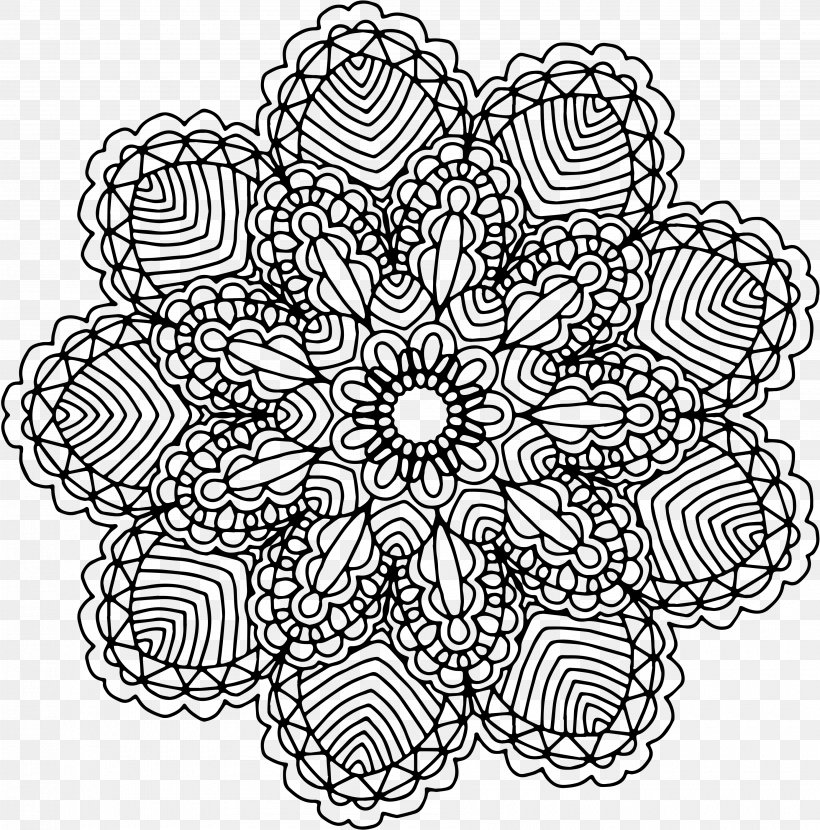 Mandala Coloring Book Drawing Clip Art, PNG, 3600x3646px, Mandala, Abziehtattoo, Area, Black And White, Coloring Book Download Free