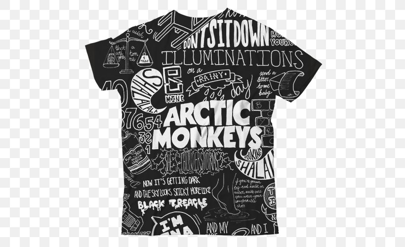 T-shirt Graphic Design Pattern Sleeve Font, PNG, 500x500px, Tshirt, Arctic Monkeys, Black, Black And White, Brand Download Free