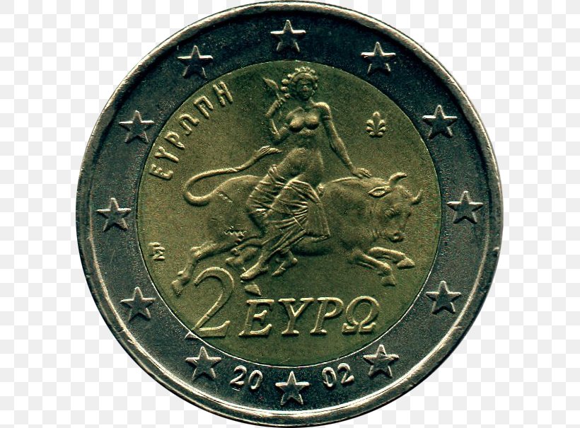 2 Euro Coin Greece Greek Euro Coins, PNG, 605x605px, 2 Euro Coin, 5 Euro Note, 50 Euro Note, Coin, Bronze Medal Download Free