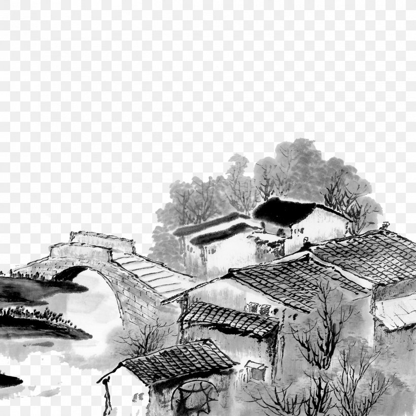 Qingming Shan Shui Ink Wash Painting Chinese Painting, PNG, 1417x1417px, Qingming, Artwork, Black And White, Chinese Painting, Drawing Download Free