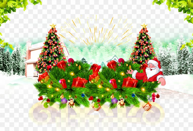 Christmas Tree Santa Claus, PNG, 5906x4016px, Christmas, Ansichtkaart, Chinese New Year, Christmas Decoration, Christmas Ornament Download Free