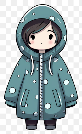 Young Girl - Cute Child In Polka Dot Raincoat Illustration PNG