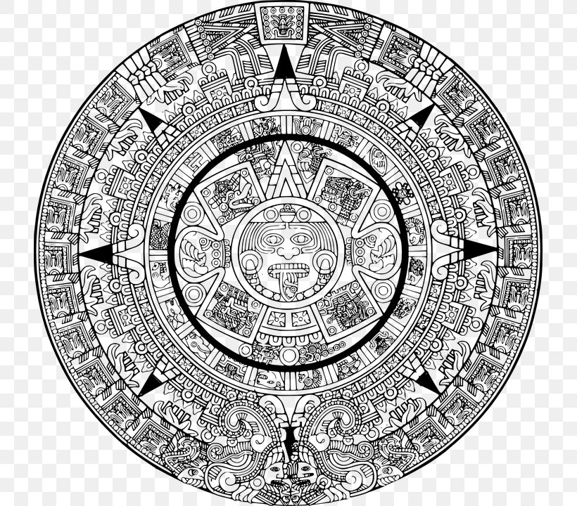 Aztec Calendar Stone Maya Civilization Clip Art, PNG, 723x720px, Aztec Calendar Stone, Aztec, Aztec Calendar, Black And White, Calendar Download Free