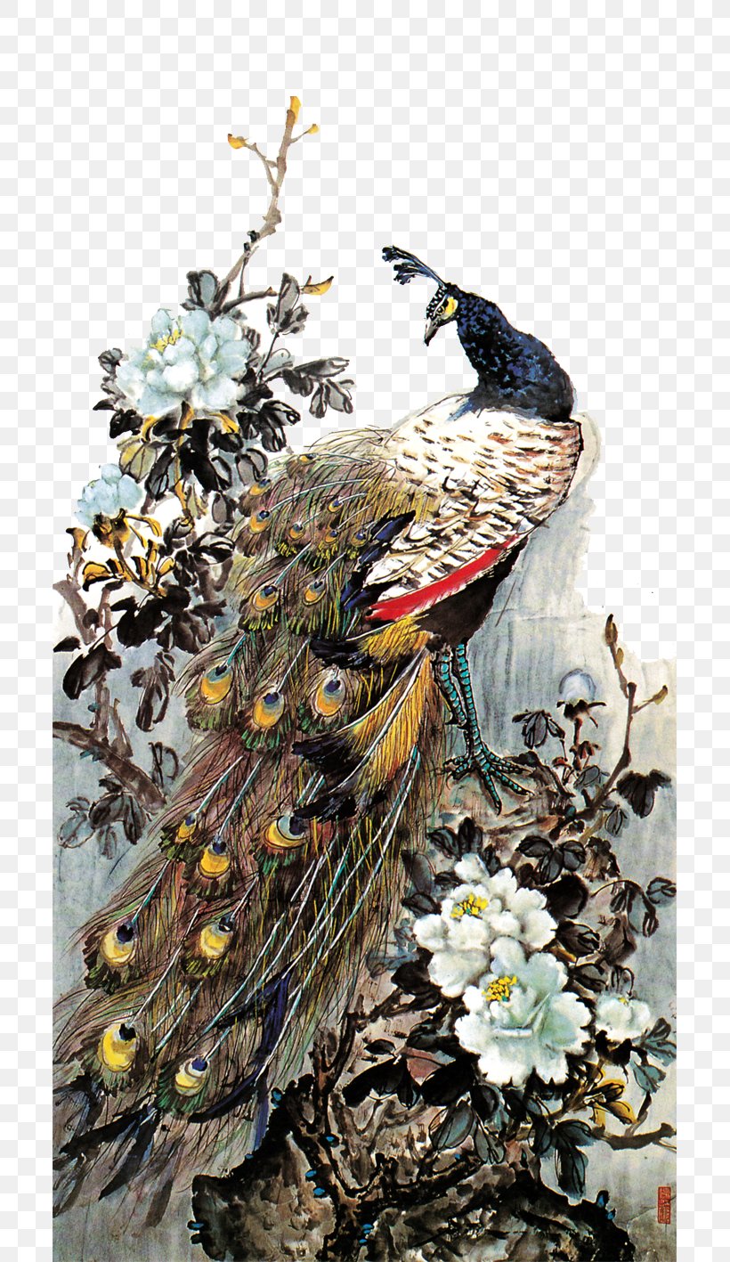 Chinese Painting Moutan Peony Gongbi Bird-and-flower Painting, PNG, 701x1417px, Chinese Painting, Art, Beak, Bird, Birdandflower Painting Download Free