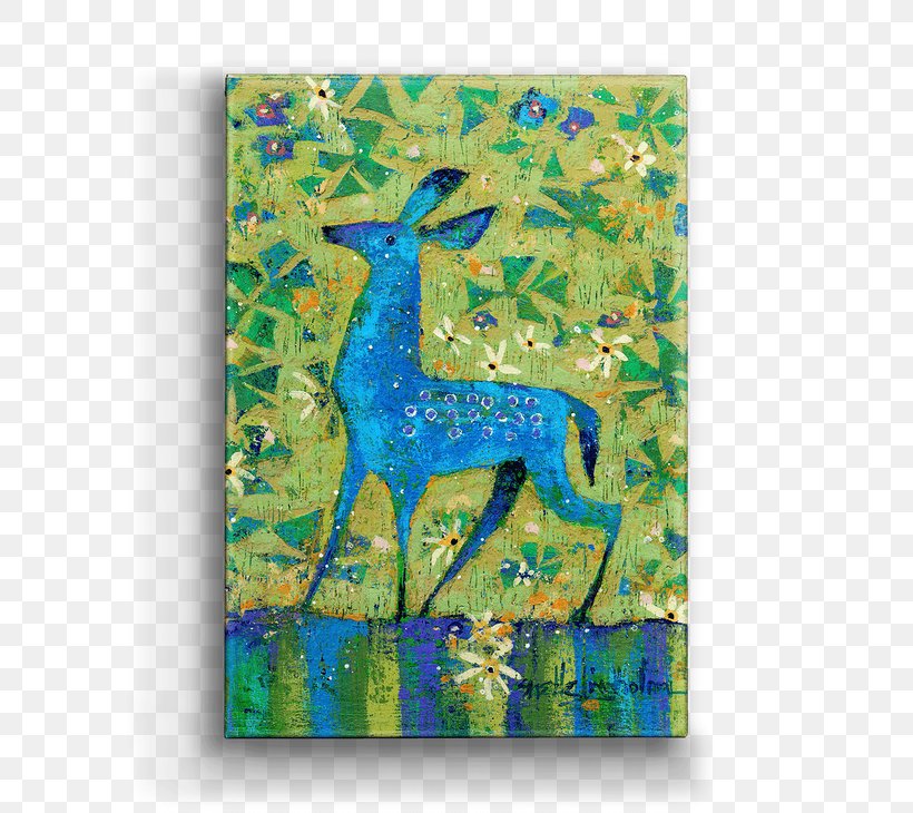 Reindeer Painting Picture Frames Turquoise Pattern, PNG, 730x730px, Reindeer, Deer, Fauna, Modern Art, Organism Download Free