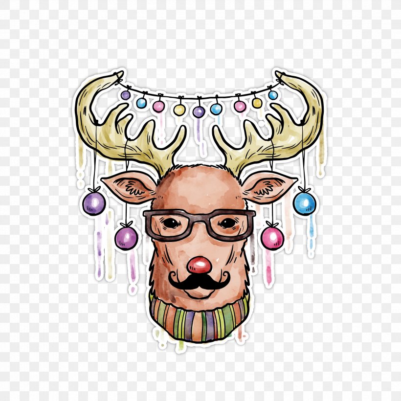 Reindeer Père David's Deer T-shirt Christmas, PNG, 3367x3367px, Deer, Animal, Art, Christmas, Eyewear Download Free
