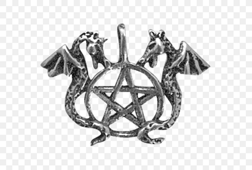 Pentacle Wicca Necklace Pentagram Dragon, PNG, 555x555px, Pentacle, Amulet, Athame, Black And White, Body Jewelry Download Free