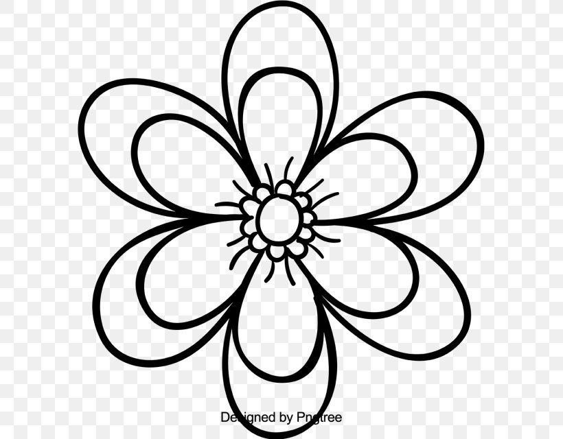 Black And White Flower, PNG, 640x640px, Drawing, Black, Blackandwhite, Cartoon, Coloring Book Download Free