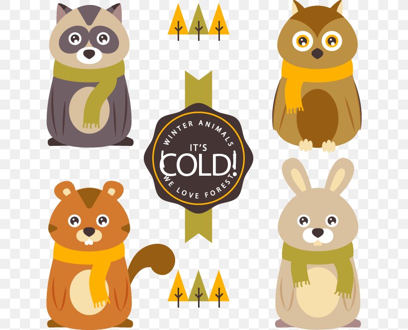 Download Winter Animal Illustration, PNG, 634x663px, Winter, Animal, Cartoon, Flat Design, Food Download Free