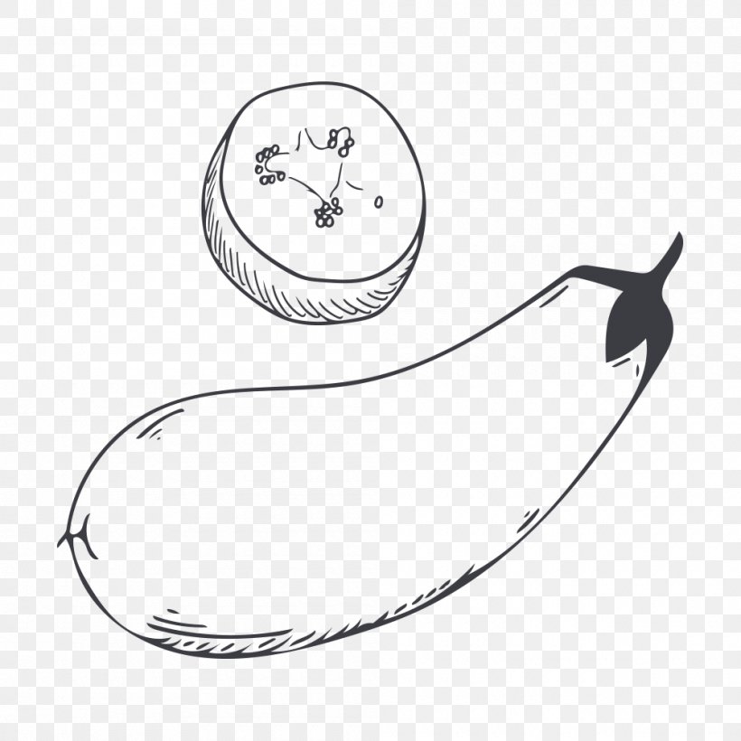 Eggplant Vegetable Black And White, PNG, 1000x1000px, Eggplant, Black And White, Capsicum Annuum, Drawing, Material Download Free