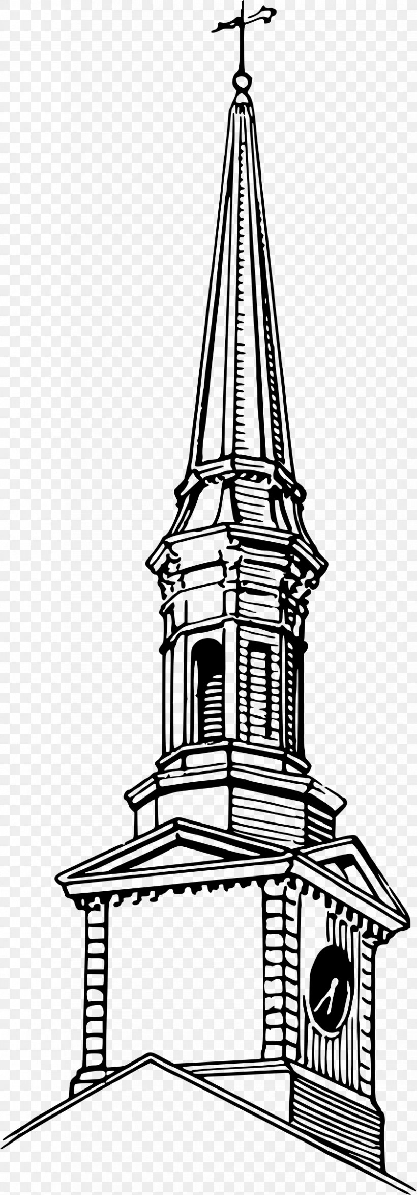 Steeple Line Art Spire Drawing Clip Art, PNG, 839x2400px, Steeple, Artwork, Bell, Black And White, Building Download Free