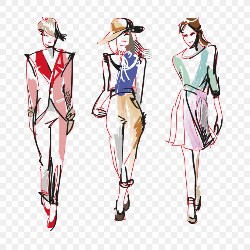 Drawing Fashion Illustration, PNG, 1024x1024px, Watercolor, Cartoon, Flower, Frame, Heart Download Free