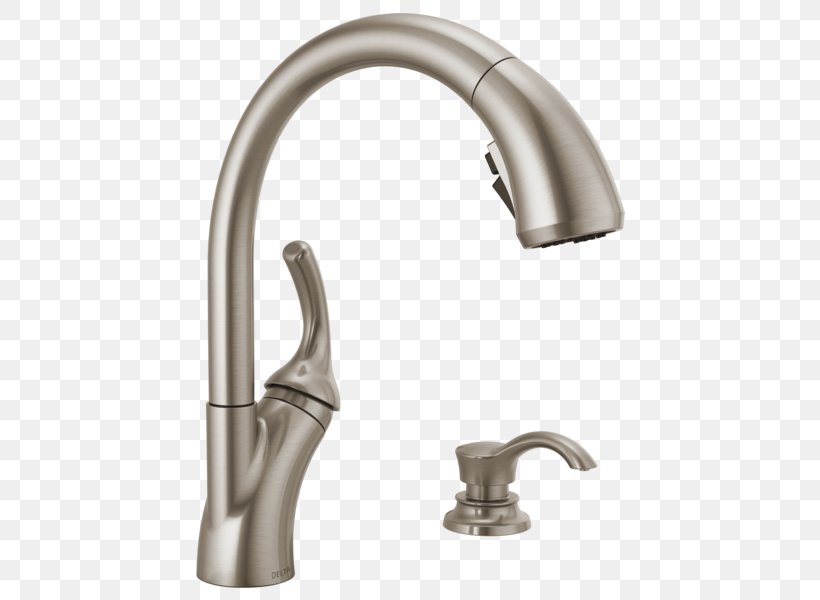 Faucet Handles & Controls Delta Shiloh Single-Handle Pull-Out Sprayer Kitchen Faucet With ShieldSpray Sink Baths, PNG, 600x600px, Faucet Handles Controls, Bathroom, Baths, Bathtub Accessory, Brass Download Free