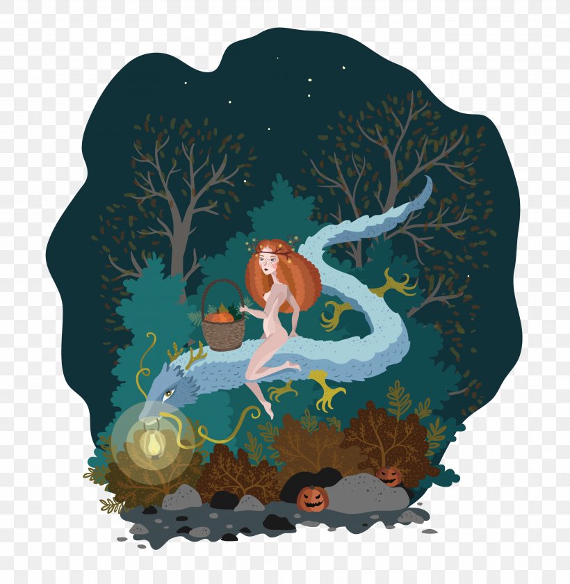 Mermaid Cartoon, PNG, 3629x3719px, Organism, Branch, Fictional Character, Furniture, Green Download Free