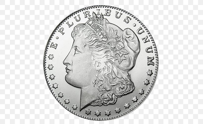 Morgan Dollar Dollar Coin Silver Coin, PNG, 500x500px, Morgan Dollar, American Silver Eagle, Black And White, Britannia, Coin Download Free