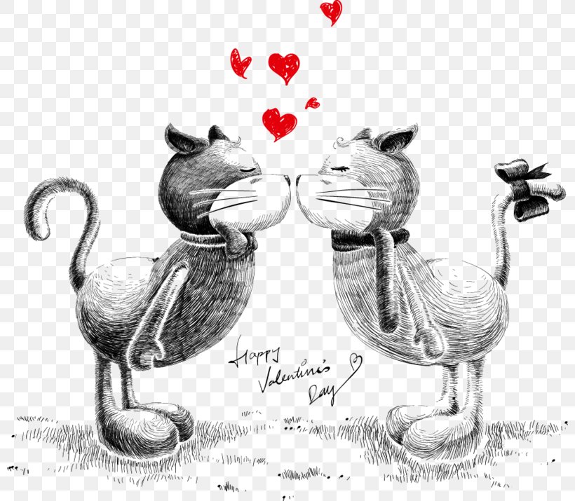Cat Kitten Drawing Cartoon, PNG, 800x715px, Cat, Art, Bird, Black And White, Canvas Download Free