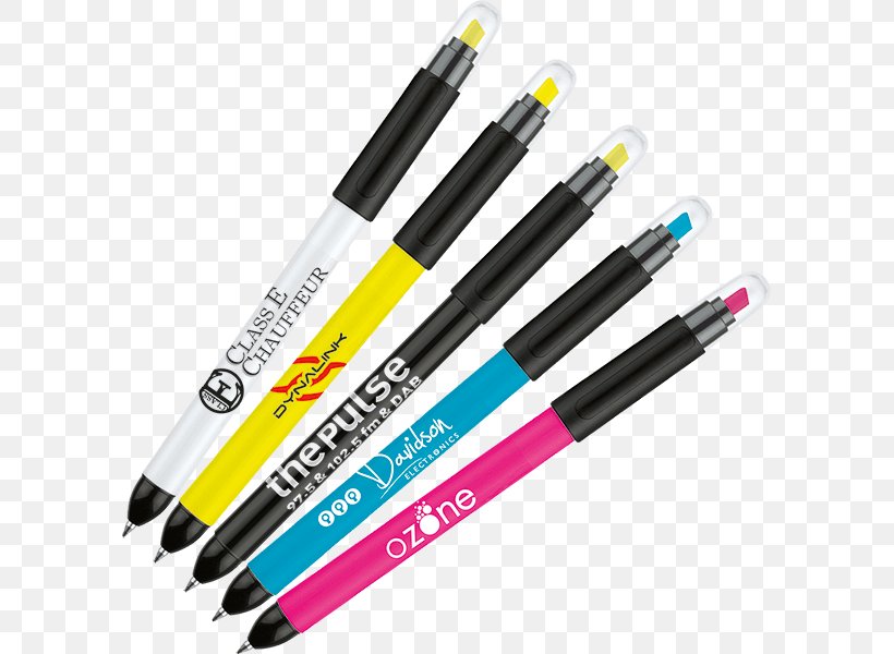 Ballpoint Pen Yellow Blue Highlighter, PNG, 600x600px, Ballpoint Pen, Ball Pen, Blue, Highlighter, Logo Download Free